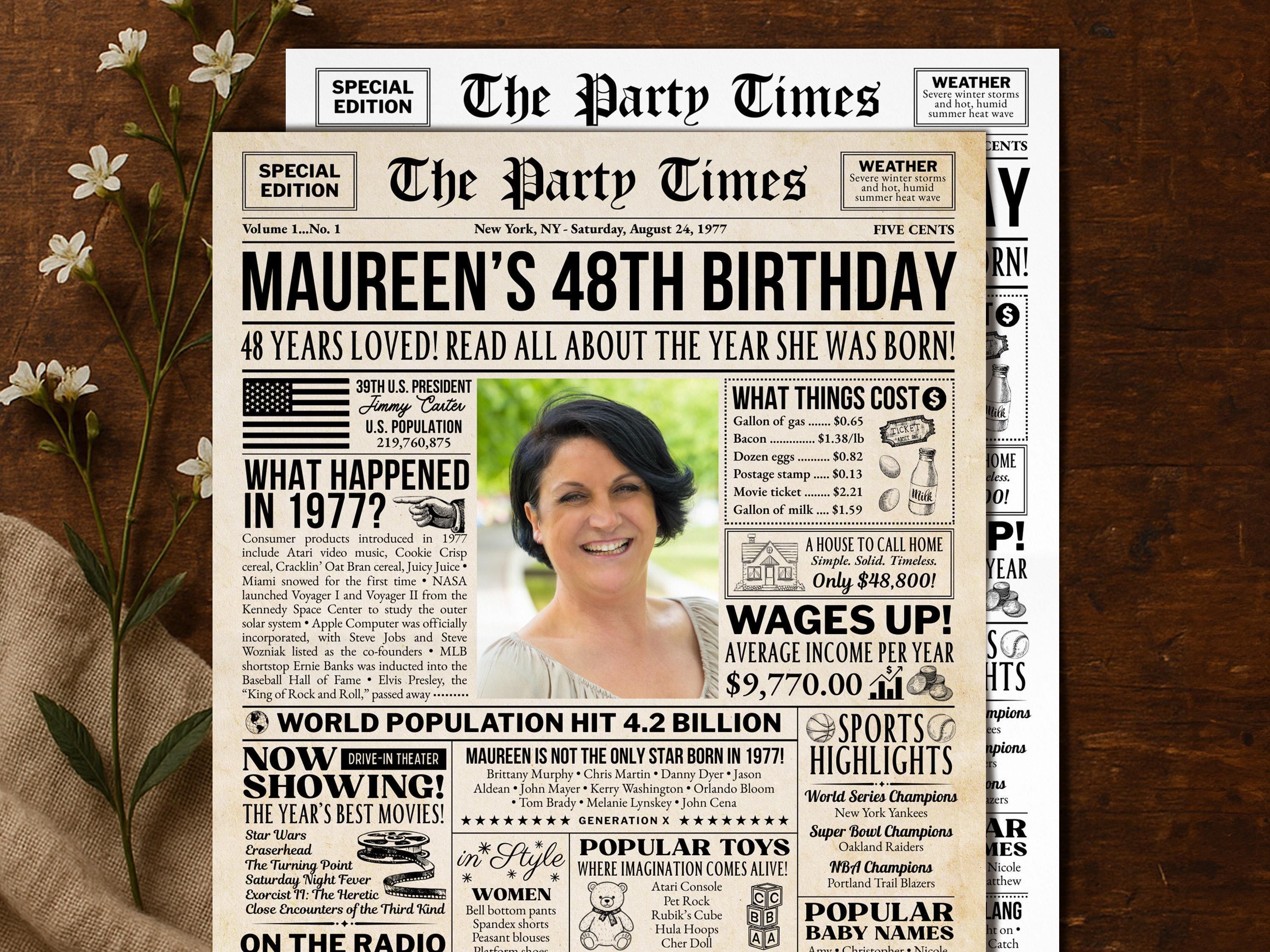 48th Birthday Newspaper Poster with Photo
