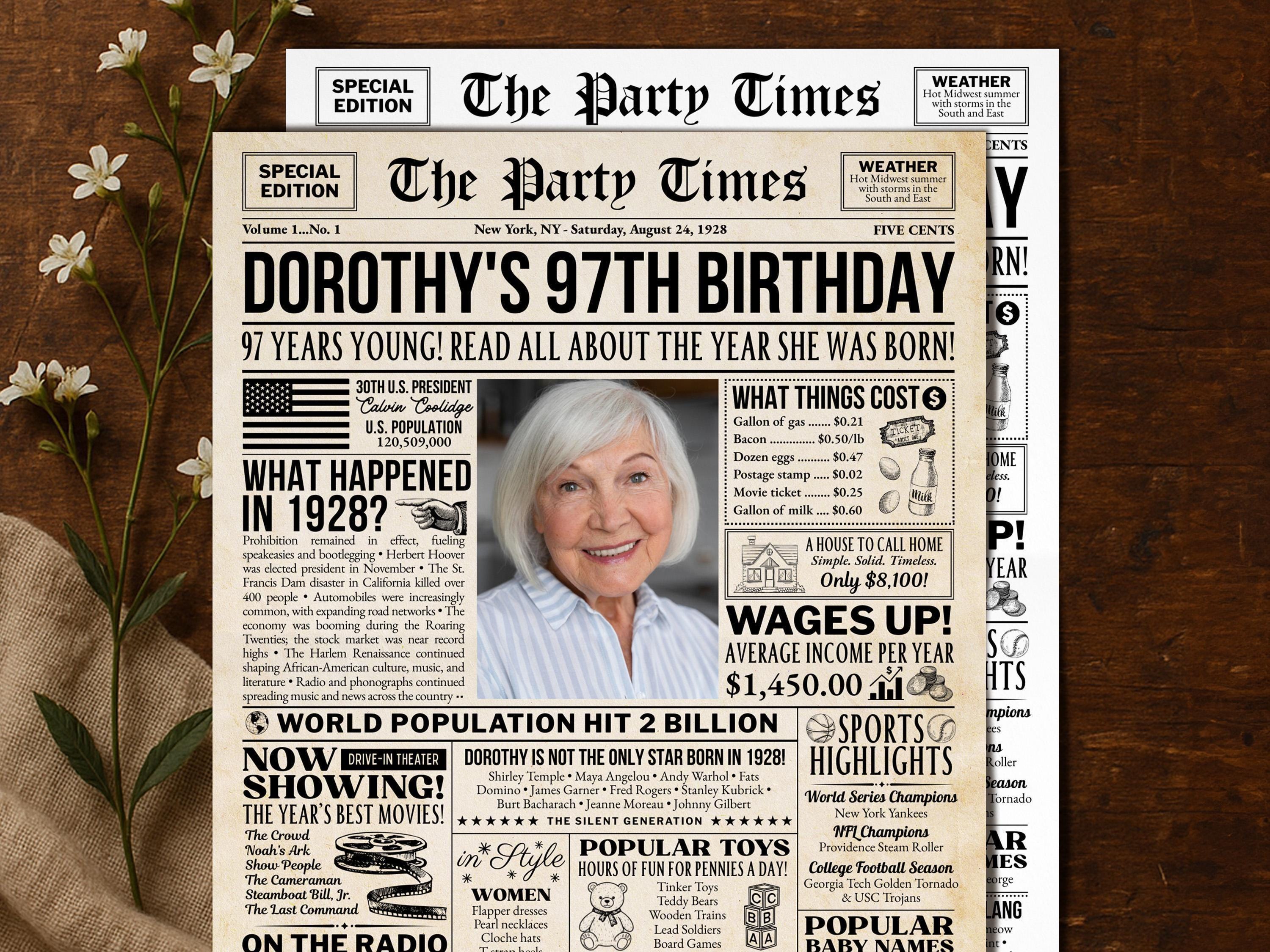 97th Birthday Newspaper Poster Sign