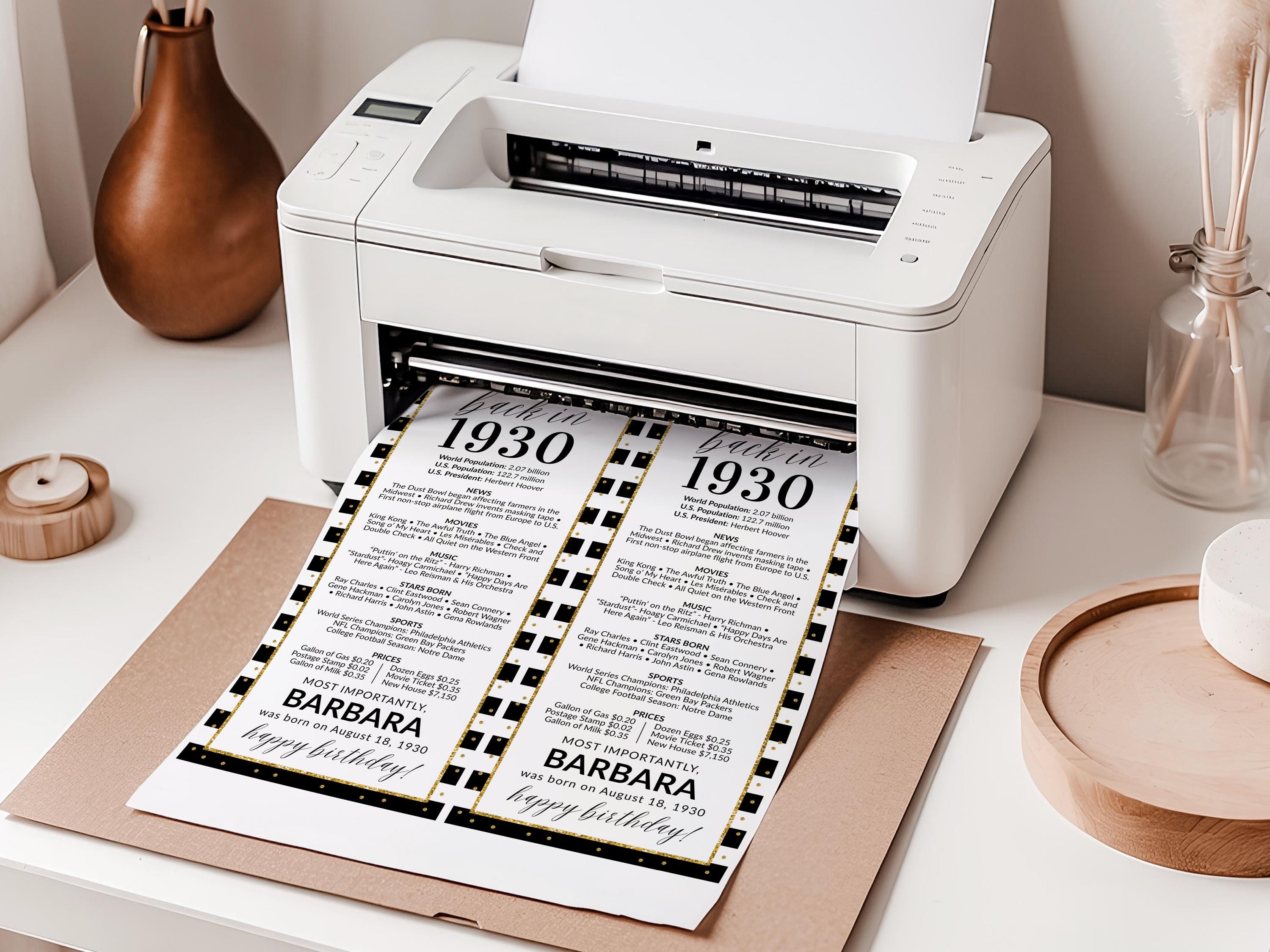 95th Birthday Place Cards, Editable Back In 1930 Party Decorations, 95th Milestone Birthday Trivia Table Cards Printable, Edit With Canva