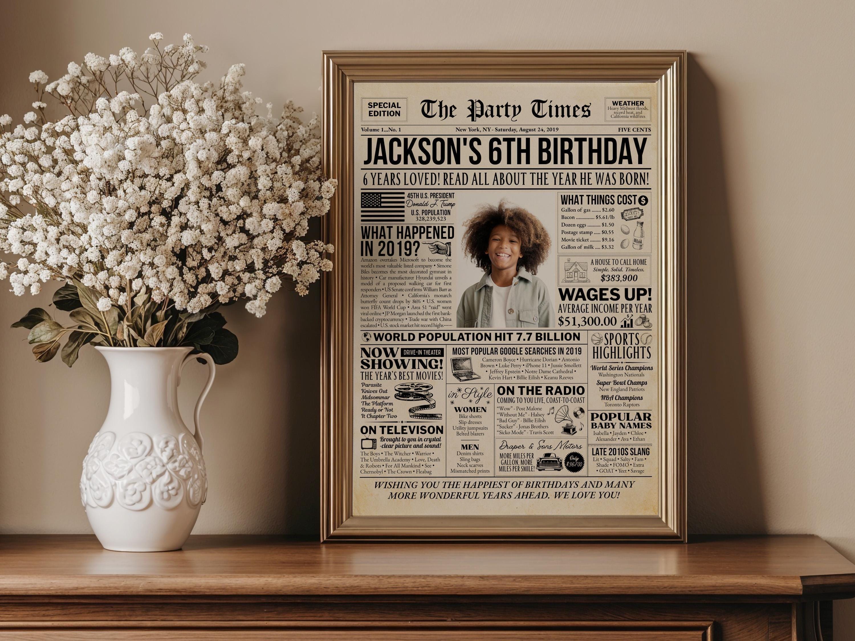 6th Birthday Gift, Born in 2019 Newspaper Poster, Editable What Happened in 2019 Sign, Cheers to 6 Years, Edit With Canva