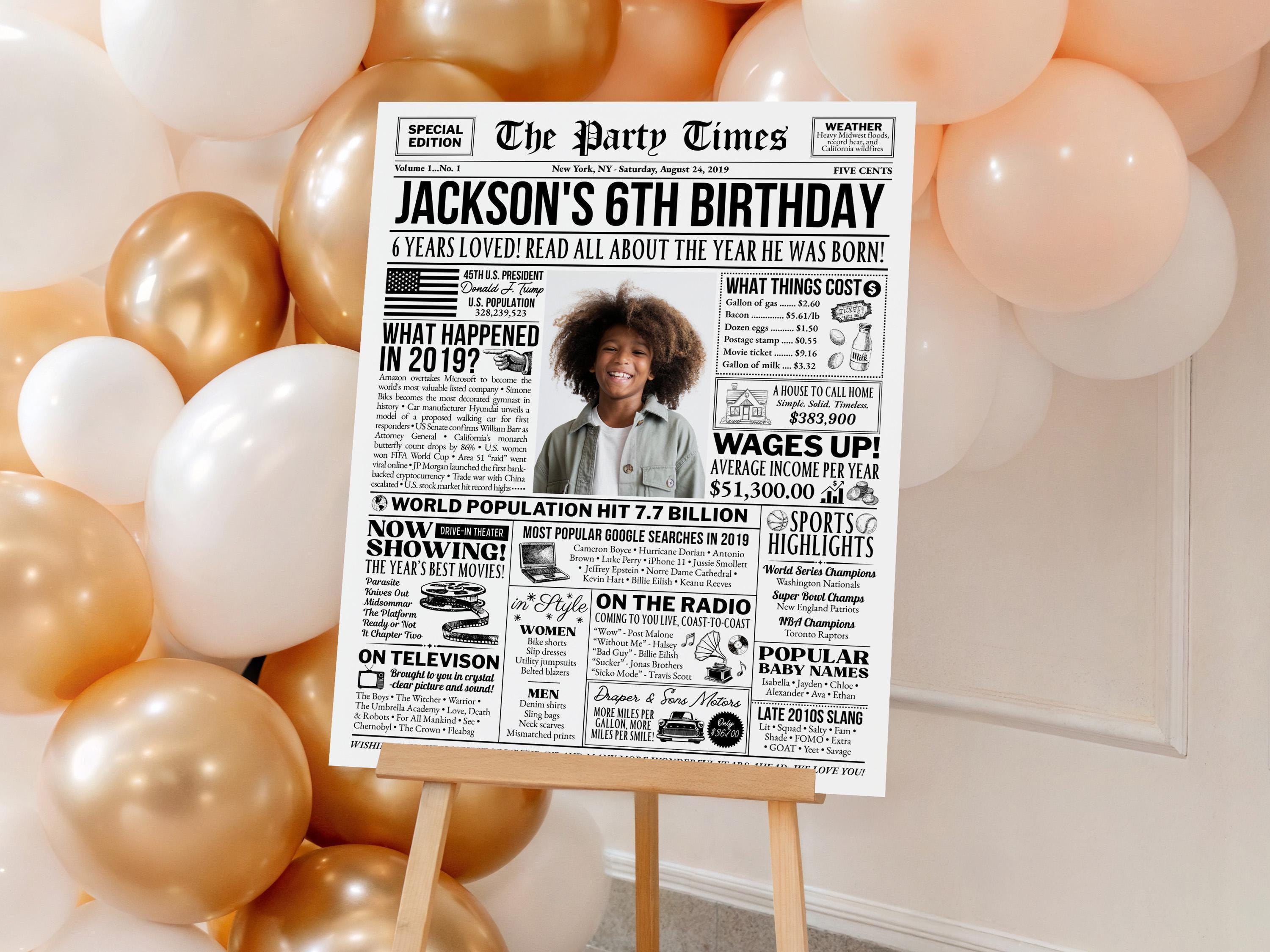 6th Birthday Gift, Born in 2019 Newspaper Poster, Editable What Happened in 2019 Sign, Cheers to 6 Years, Edit With Canva