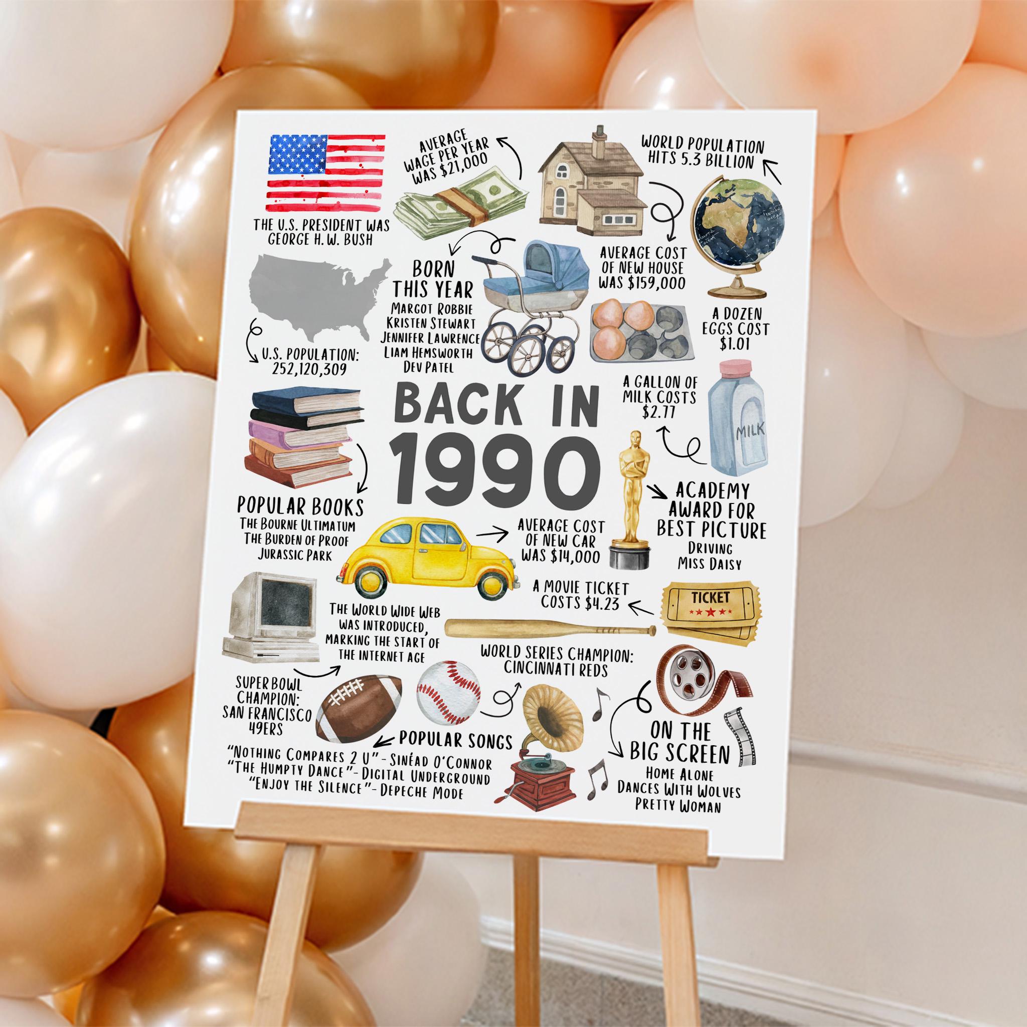35th Birthday Gift – Born in 1990 USA Fun Facts Sign