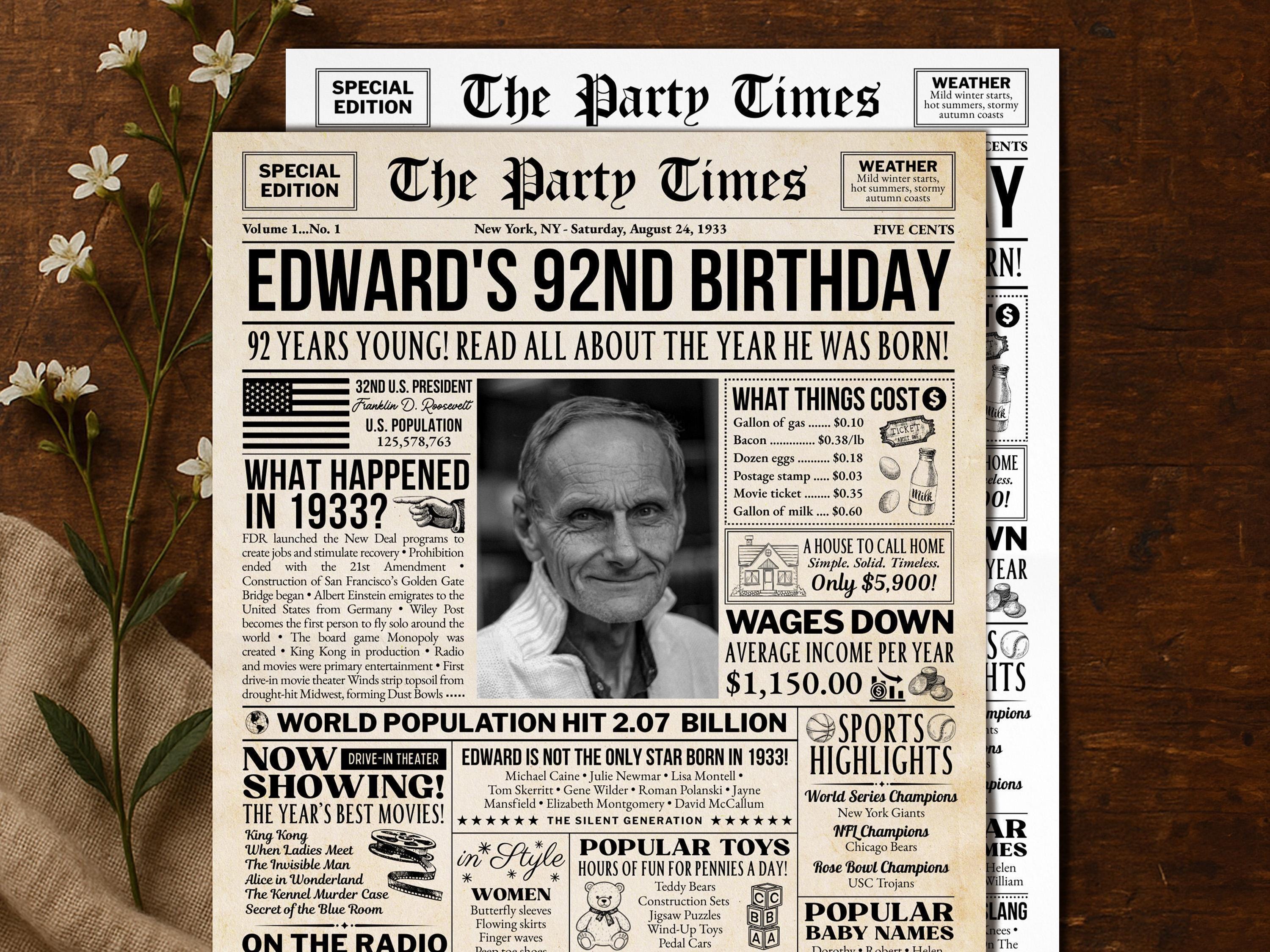 92th Birthday Gift, Back in 1933