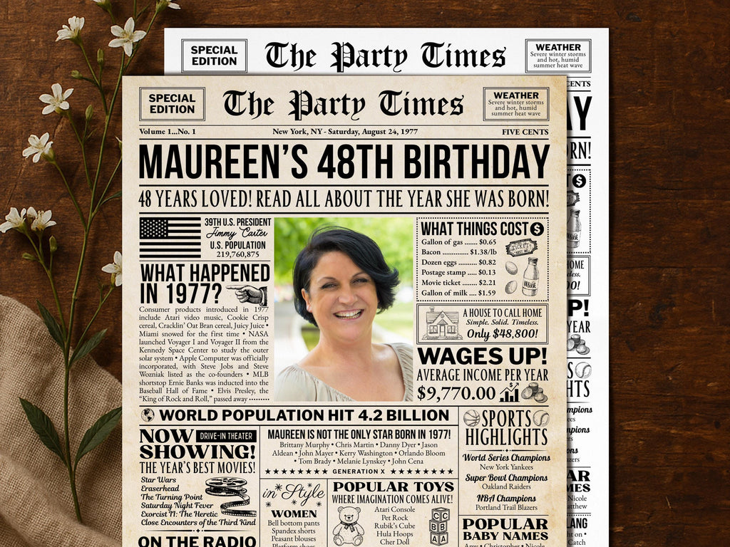 48th Birthday Newspaper Poster with Photo