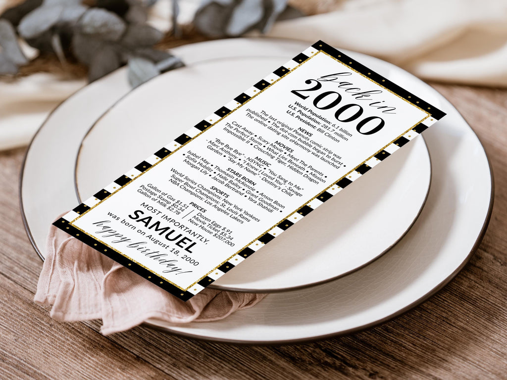 back in 2000 25th Birthday Place Cards