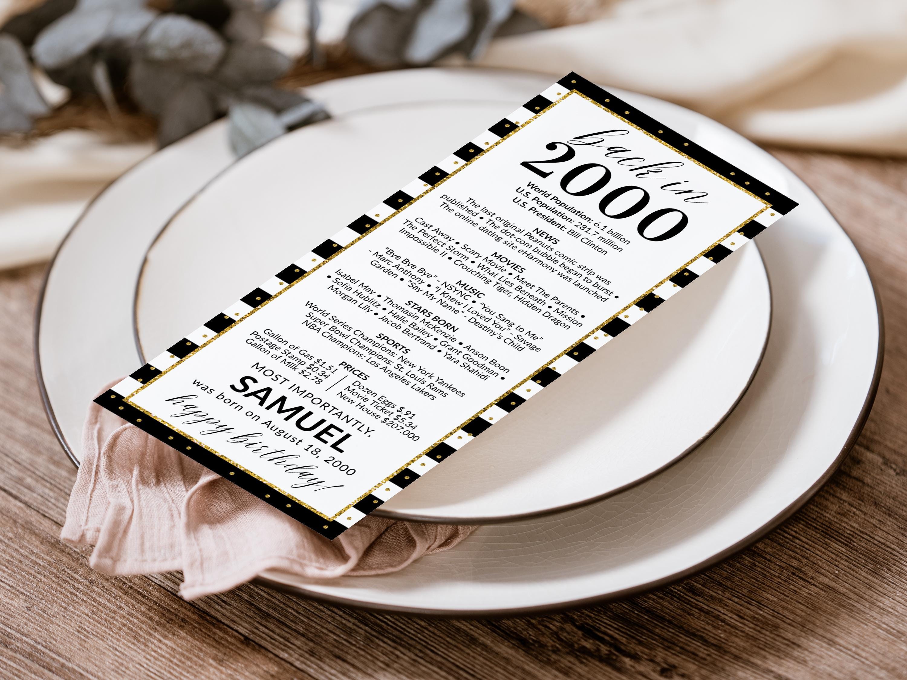 back in 2000 25th Birthday Place Cards