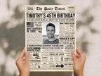 45th Birthday Newspaper Poster, Flashback to 1980, Year You Were Born, 45th Birthday Photo Welcome Trivia Sign Printable, Edit With Canva