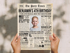 4th Birthday Newspaper Poster, Back in 2021 Sign, Editable 4 Years Loved, Born In Any Year, Photo Welcome Sign Printable, Edit With Canva