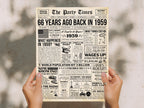 66th Birthday Newspaper Poster, Editable Flashback to 1959 Sign, Year You Were Born Birthday Keepsake, Welcome Decorations, Edit With Canva
