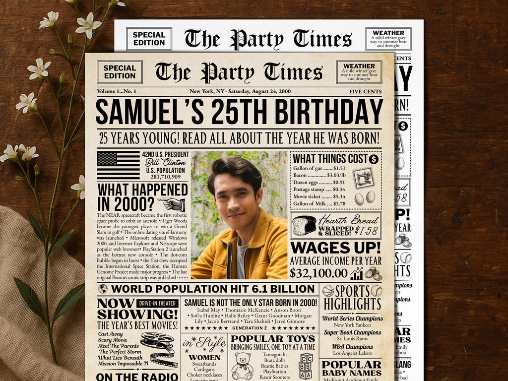 25th Birthday Gift, Born in 2000 Newspaper Poster