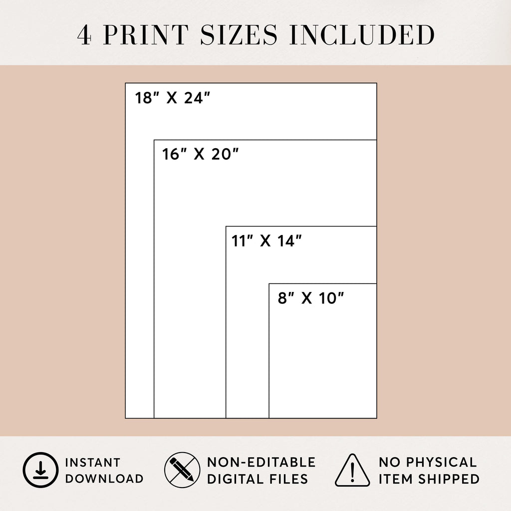 four print sizes, including 18", X 24", 16", X 20", 11", X 14", and 8", X 10", which are included in a package.