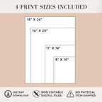 four print sizes, including 18", X 24", 16", X 20", 11", X 14", and 8", X 10", which are included in a package.