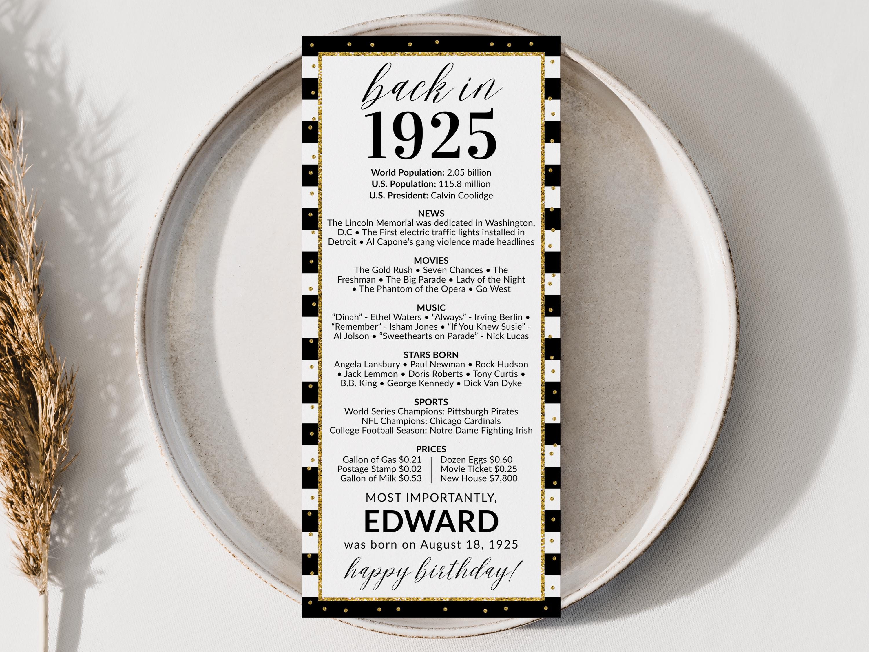 100th Birthday Place Cards