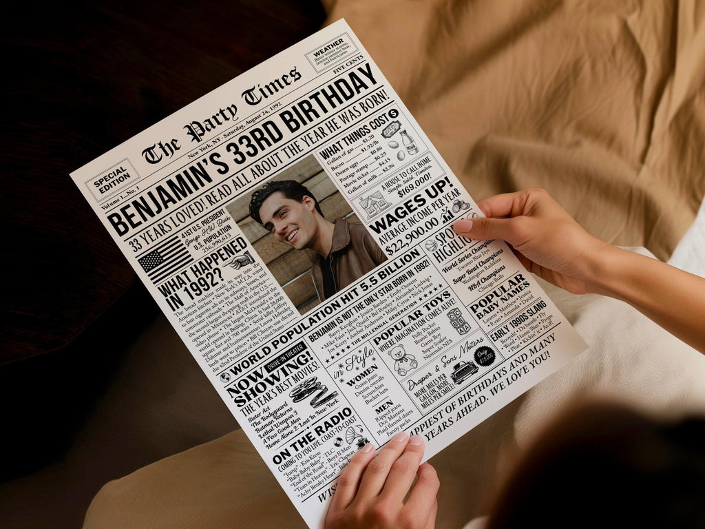 33rd Birthday Newspaper Poster with Photo