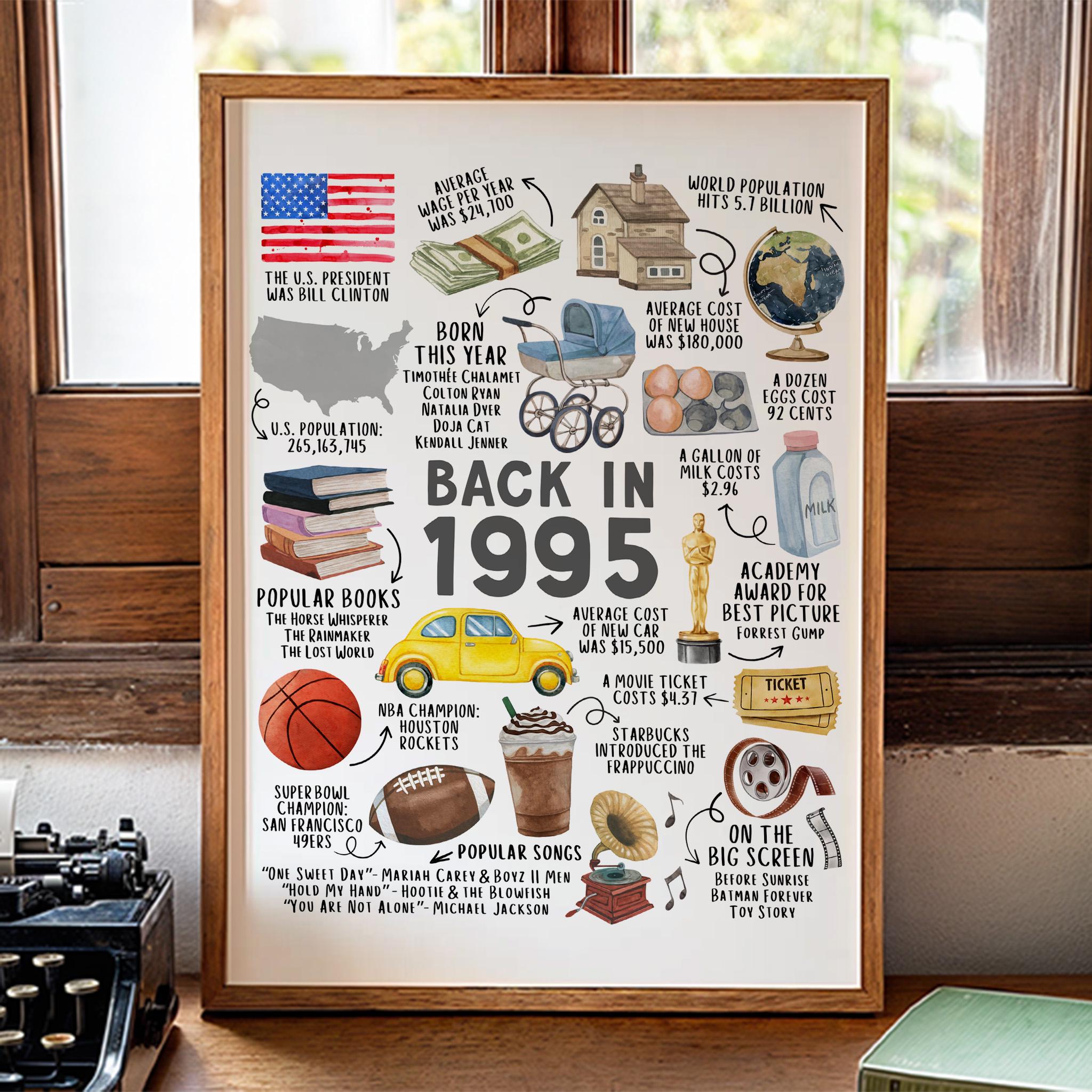 30th Birthday Gift, 30th Birthday Poster Printable, Back in 1995 Fun Facts Party Decoration Sign, Instant Download, IL01