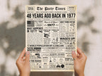 48th Birthday Newspaper Poster, Editable Facts From 1977, Milestone Birthday Keepsake, Welcome Sign Decorations, Edit With Canva