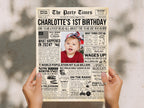 1st Birthday Newspaper Poster, Editable First Birthday Milestone Keepsake, Born in 2024 Photo Welcome Sign Printable, Edit With Canva