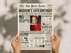 24th Birthday Newspaper Poster Sign, Born in 2001 Party Decorations, Editable Retro Theme 24 Years Ago Printable, Edit With Canva