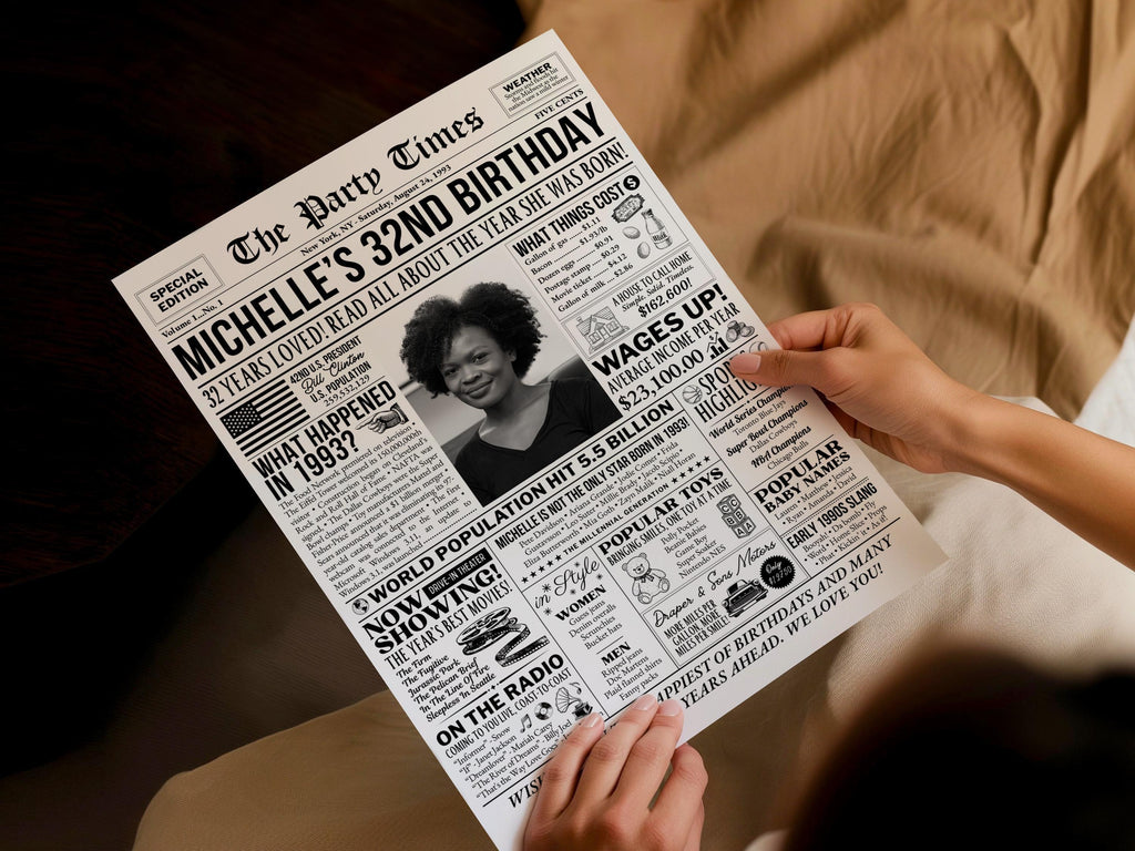 32nd Birthday Newspaper Poster with Photo