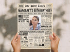 50th Birthday Newspaper Poster Sign, Born in 1975 Party Decorations, Personalized 50 Years Ago Gift For Men Or Women, Edit With Canva