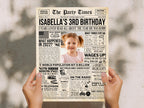 3rd Birthday Newspaper Poster, Born in 2022 Sign, Editable Third Birthday Milestone Keepsake, Photo Welcome Sign Printable, Edit With Canva