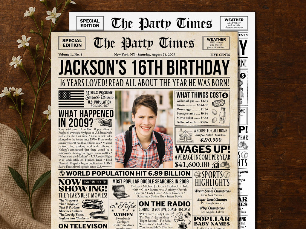 16th Birthday Newspaper Sign