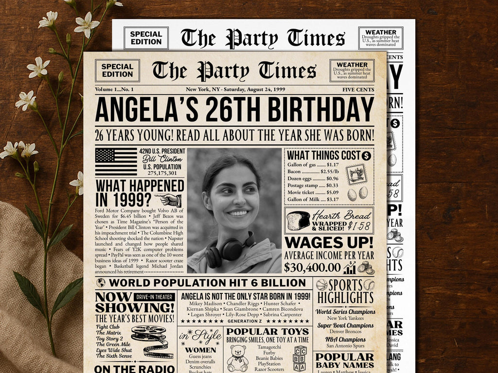 26th Birthday Newspaper Poster Sign,