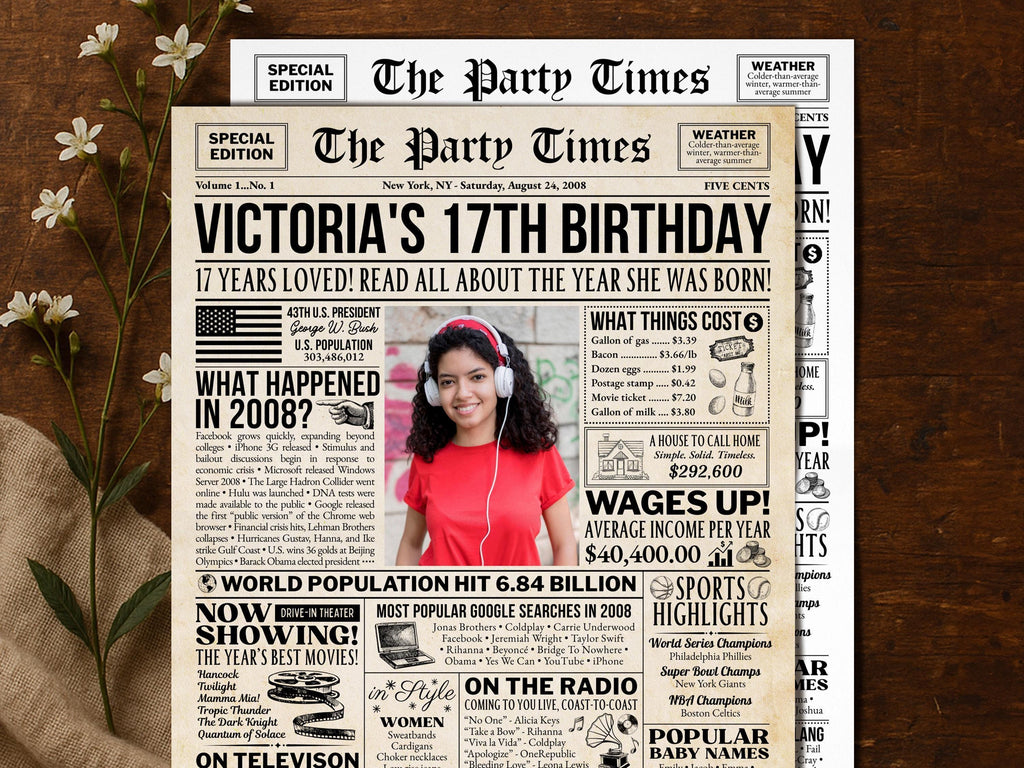 17th Birthday Newspaper Poster with Photo