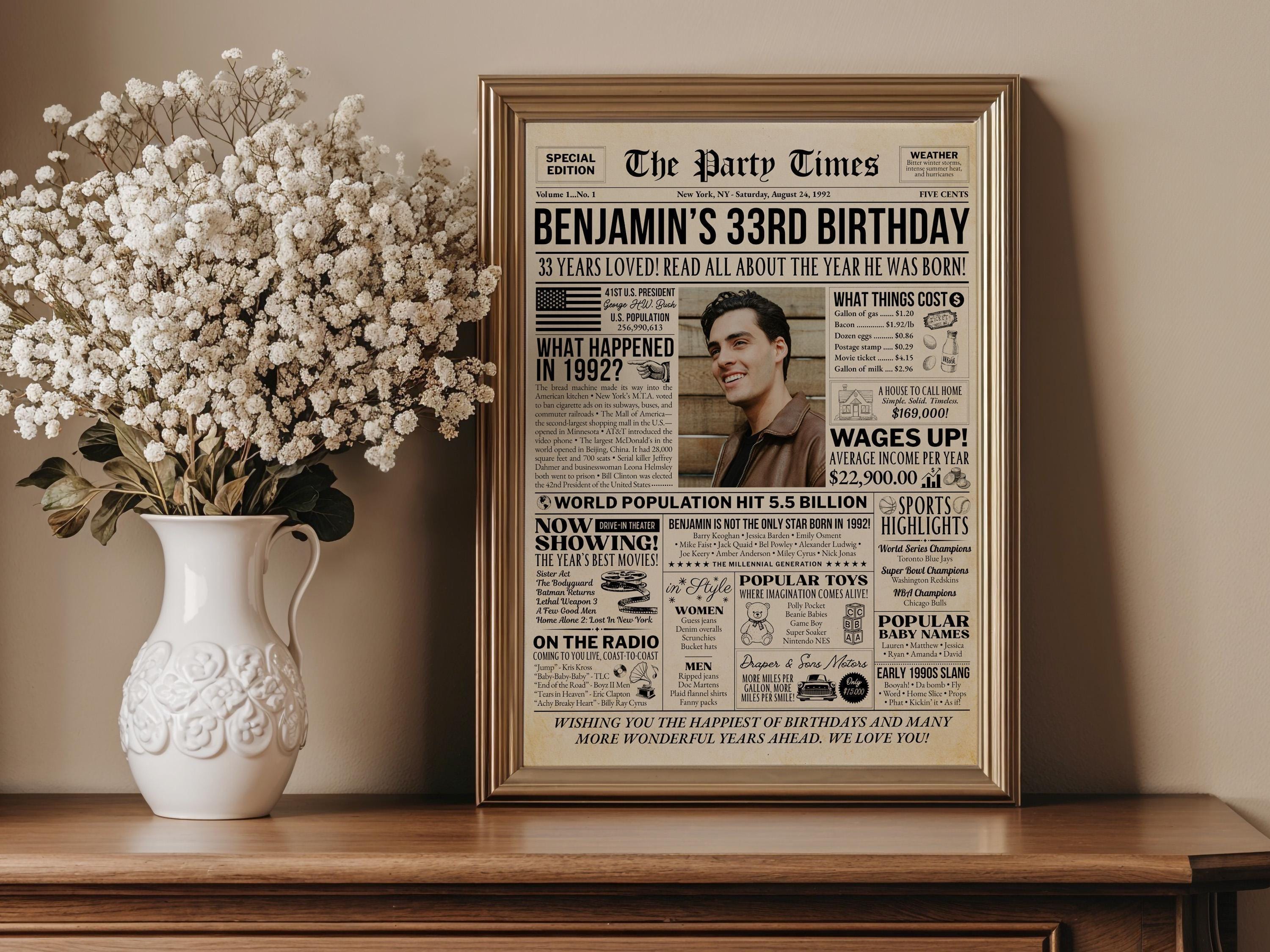 33rd Birthday Newspaper Poster with Photo