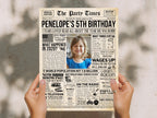 5th Birthday Newspaper Sign, Back in 2020 Poster, Editable 5 Years Loved, Personalized Trivia Photo Welcome Sign Printable, Edit With Canva