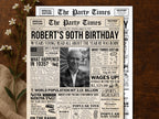 90th Birthday Newspaper Poster Sign, Born In 1935 Birthday Milestone Gift For Seniors, Editable Party Decorations Printable, Edit With Canva