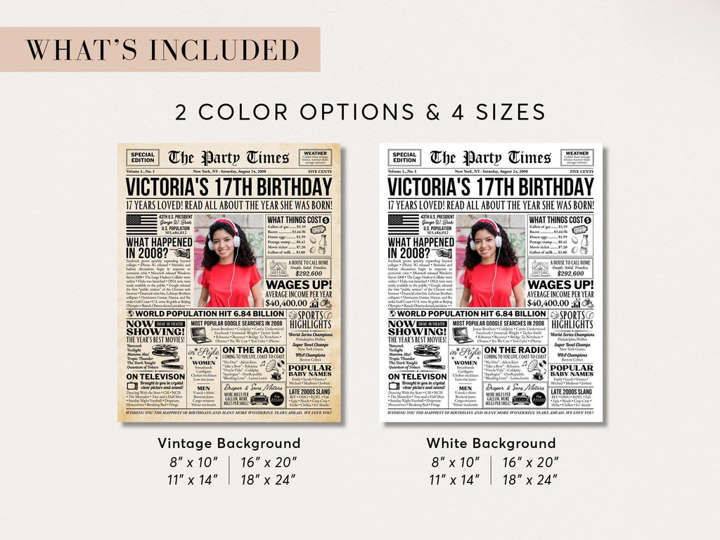 17th Birthday Newspaper Poster with Photo