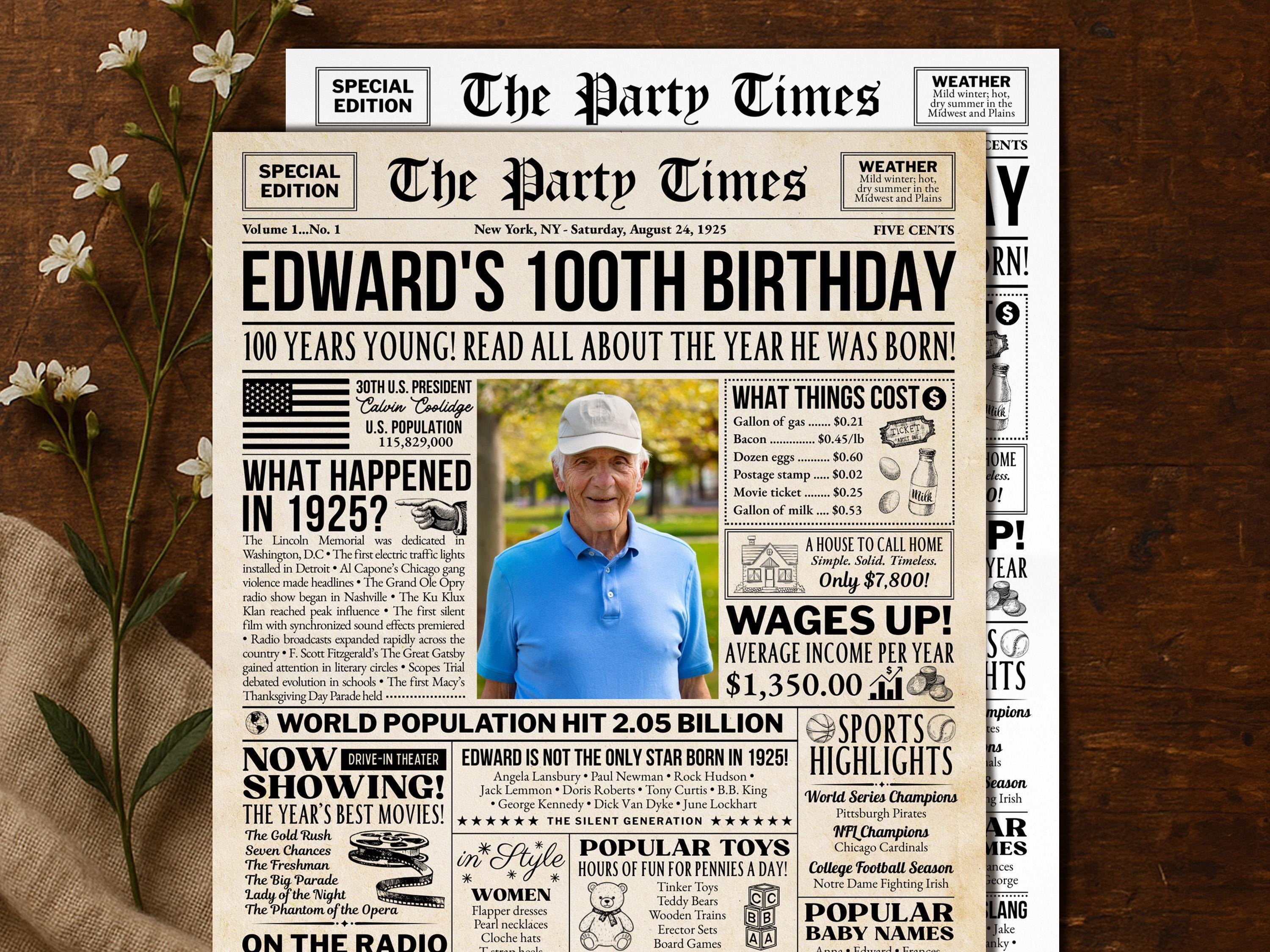 100th Birthday Newspaper Sign
