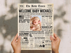 Baby Announcement Newspaper Poster, Pregnancy Reveal Time Capsule, Editable Baby Shower Welcome Sign Printable, Edit With Canva