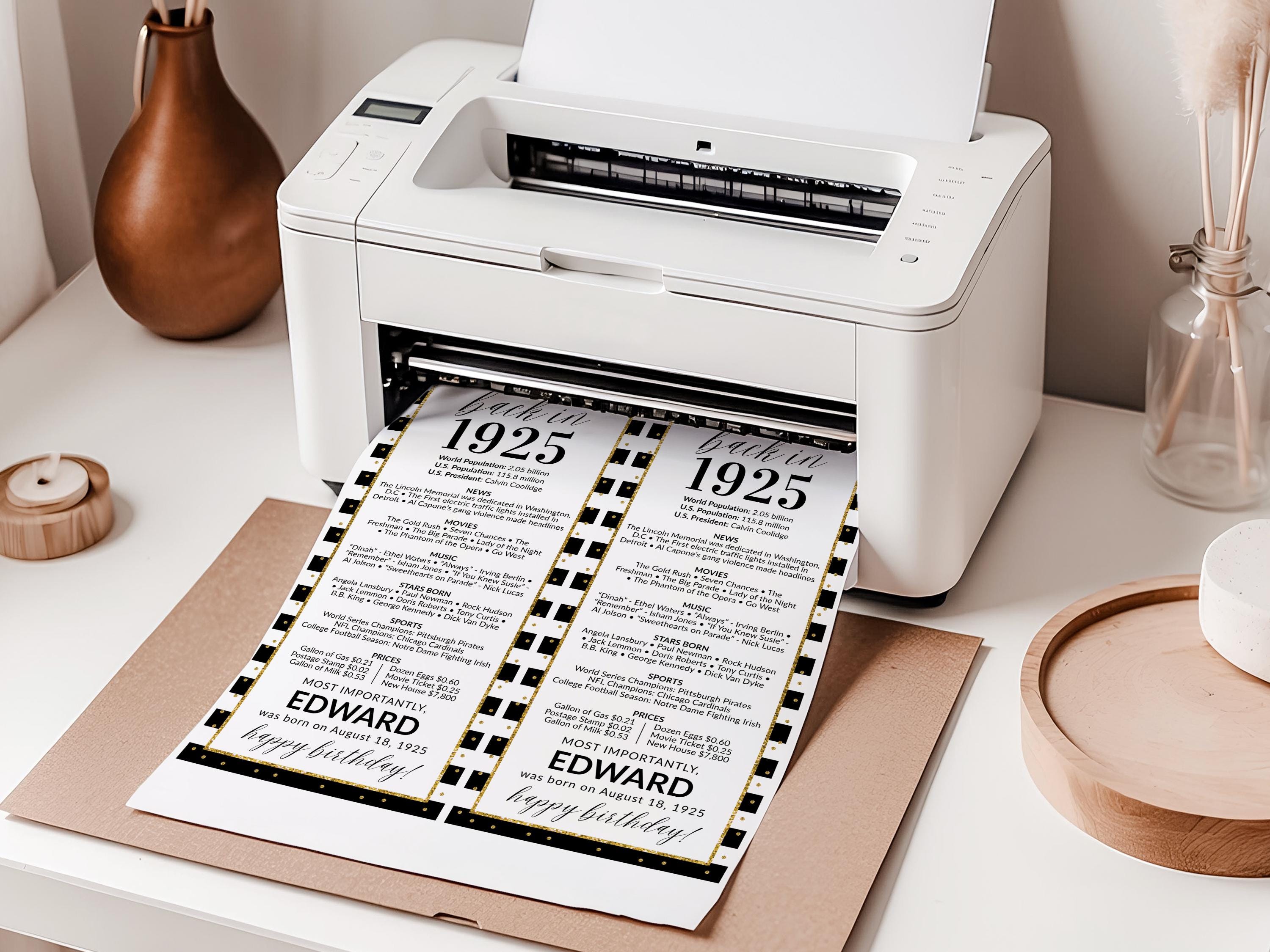 100th Birthday Place Cards, Editable Back In 1925 Party Decorations, 100th Milestone Birthday Trivia Table Cards Printable, Edit With Canva