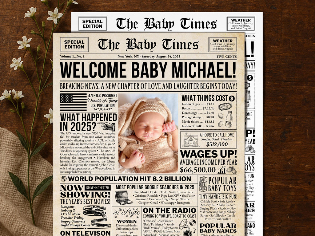 Baby Announcement Newspaper Poster