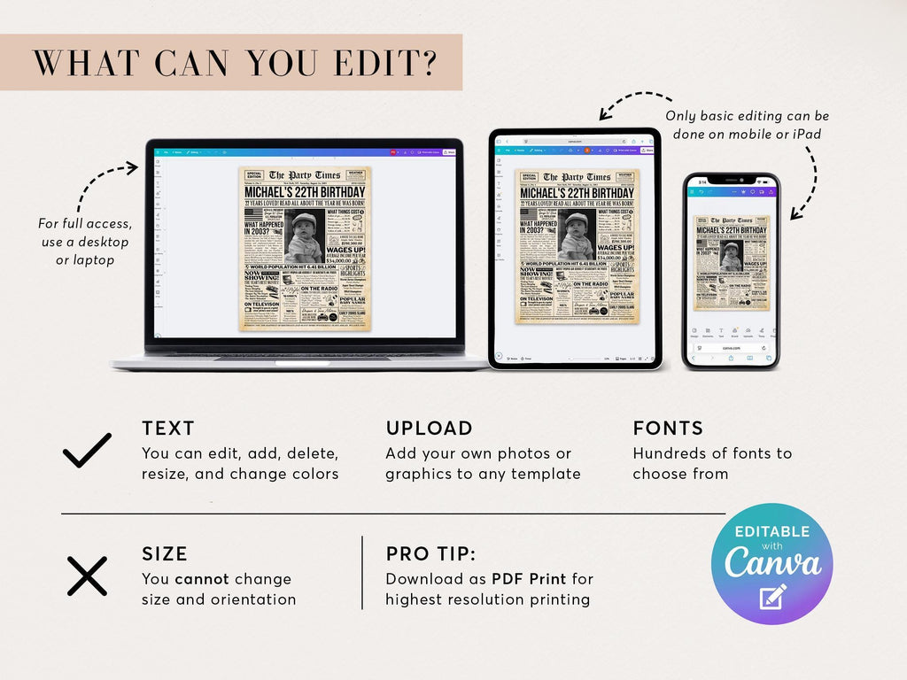 22nd Birthday Newspaper Poster Sign, Back in 2003, Editable USA Fun Facts Party Sign, Custom Year You Were Born Printable, Edit With Canva