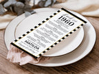 65th Birthday Place Cards, Editable Back In 1960 Party Decorations, 65th Milestone Birthday Trivia Table Cards Printable, Edit With Canva