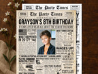 8th Birthday Newspaper Poster Sign, Back in 2017 USA Facts, Editable 8 Years Loved Photo Welcome Sign, Party Decorations, Edit With Canva