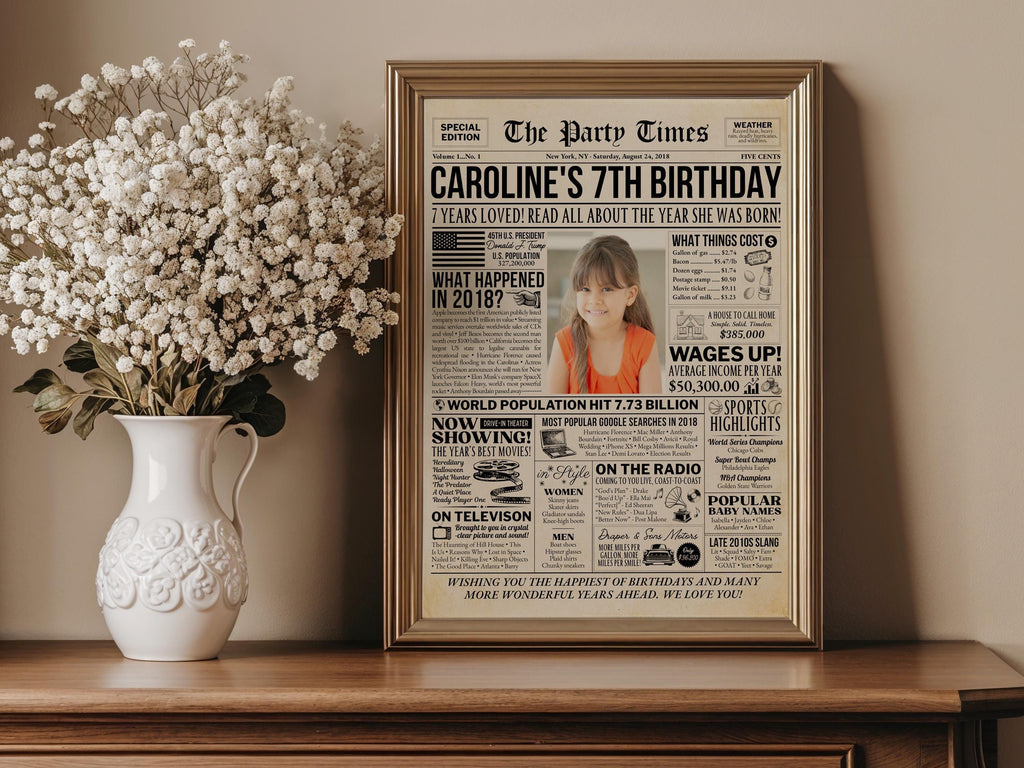 7th Birthday Newspaper Poster with Photo