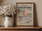 Baby Announcement Newspaper Poster, Pregnancy Reveal Time Capsule, Editable Baby Shower Welcome Sign Printable, Edit With Canva