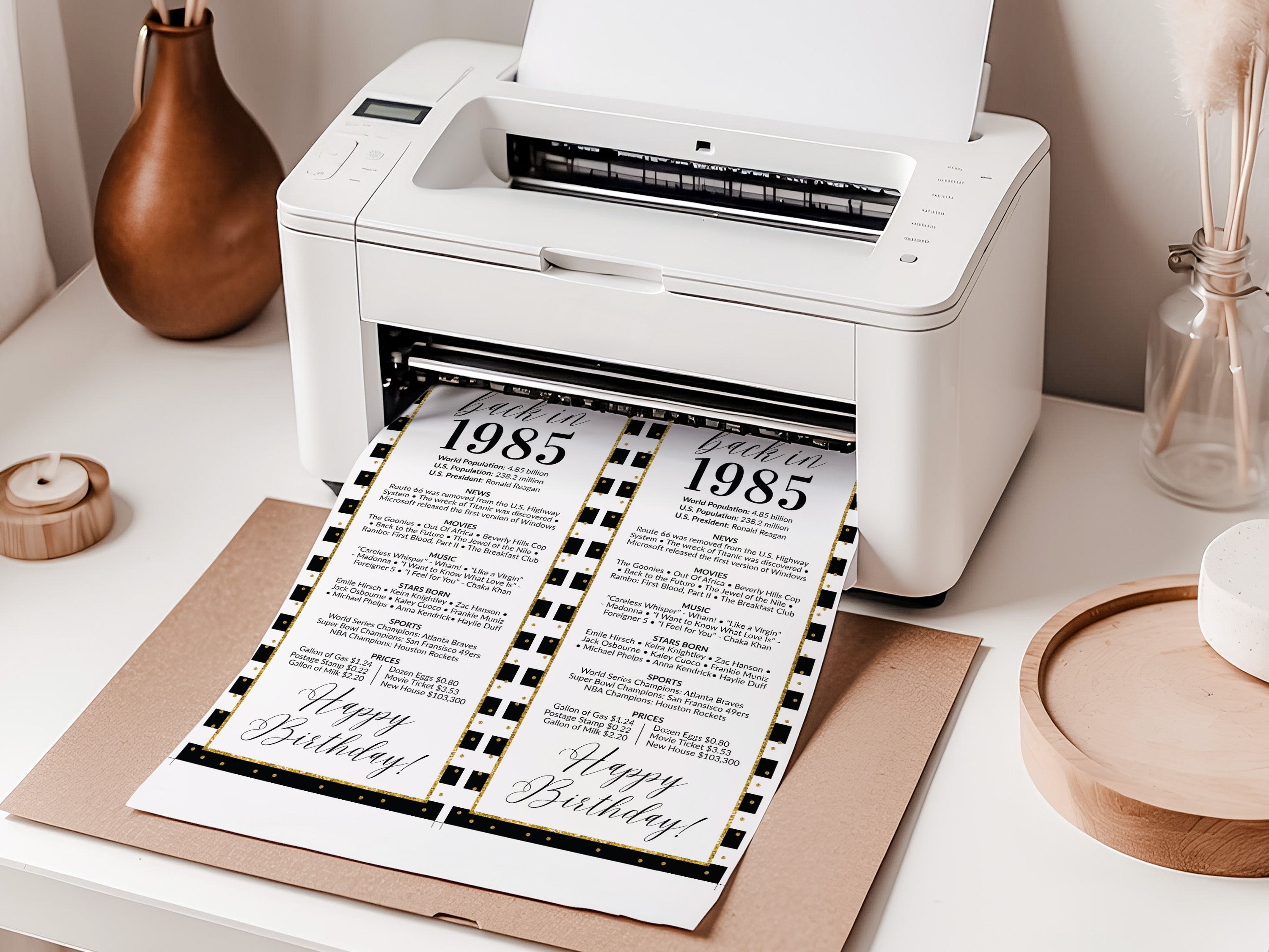40th Birthday Place Cards, Editable Back In 1985 Party Decorations, 40th Milestone Birthday Trivia Table Cards Printable, Edit With Canva
