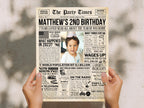2nd Birthday Newspaper Poster, Born in 2023 Sign, Editable Second Birthday Milestone Keepsake, Photo Welcome Sign Printable, Edit With Canva
