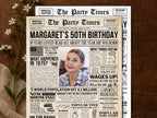 50th Birthday Newspaper Poster Sign, Born in 1975 Party Decorations, Personalized 50 Years Ago Gift For Men Or Women, Edit With Canva