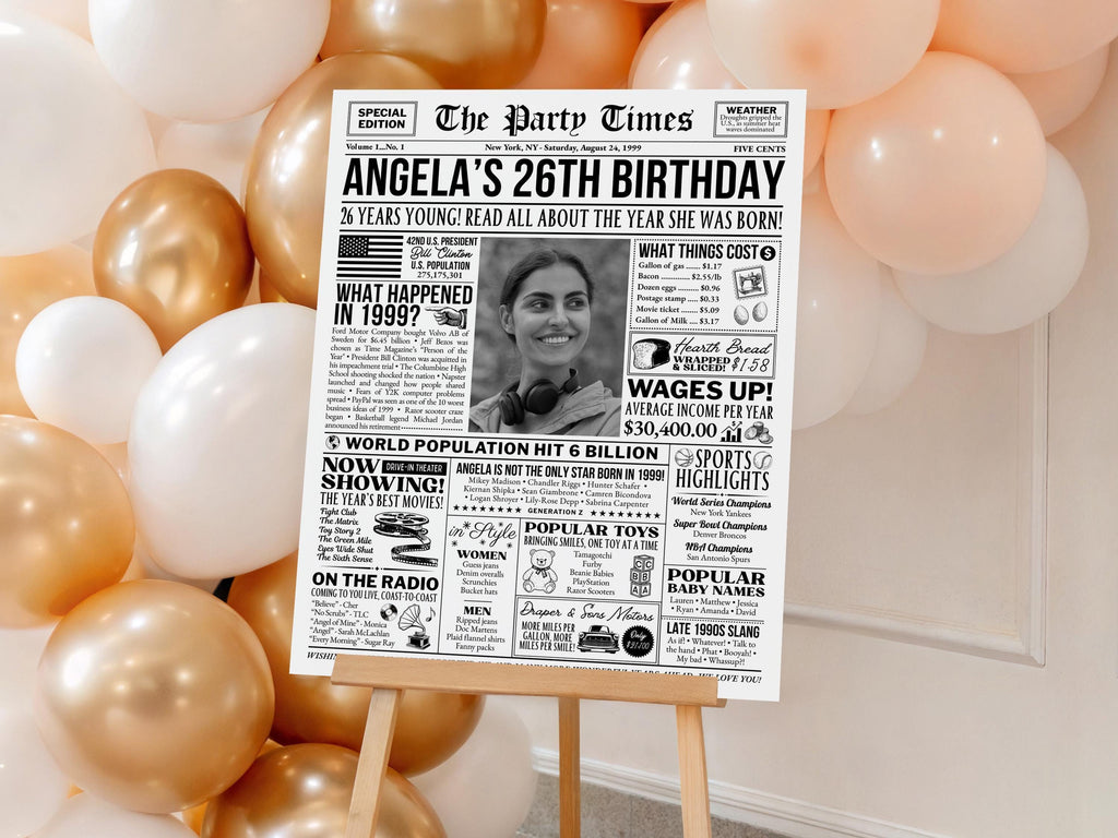 26th Birthday Newspaper Poster with Photo