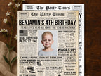 4th Birthday Newspaper Poster, Back in 2021 Sign, Editable 4 Years Loved, Born In Any Year, Photo Welcome Sign Printable, Edit With Canva