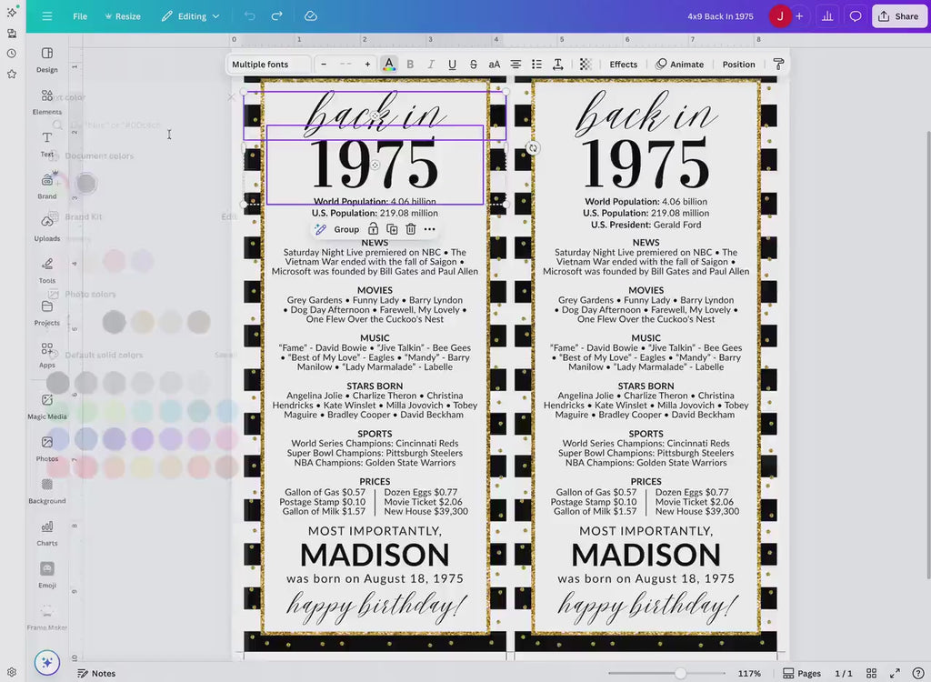 100th Birthday Place Cards, Editable Back In 1925 Party Decorations, 100th Milestone Birthday Trivia Table Cards Printable, Edit With Canva