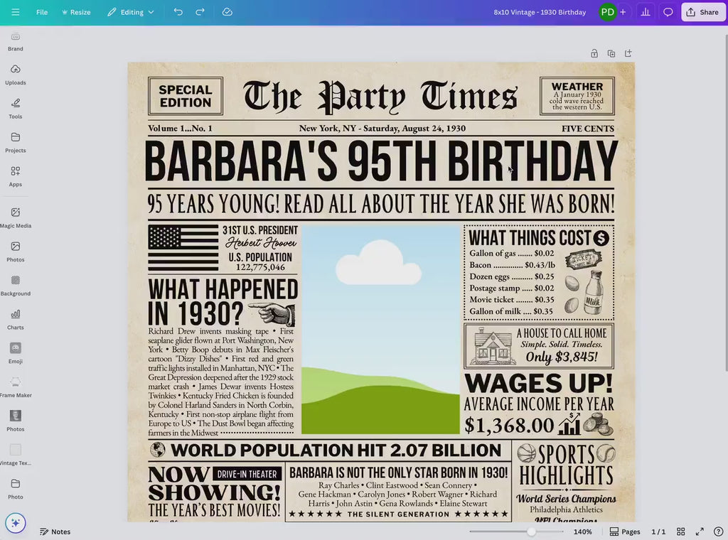 10th Birthday Gift, Back in 2015 Newspaper Poster, 2015 Year in Review Photo Welcome Sign, Preteen Party Keepsake, Edit With Canva
