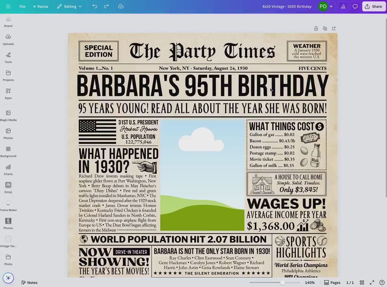 15th Birthday Gift, Back in 2010 Newspaper Poster, Editable 15 Years Ago Trivia, Personalized Teenage Girl Or Boy Gift, Edit With Canva